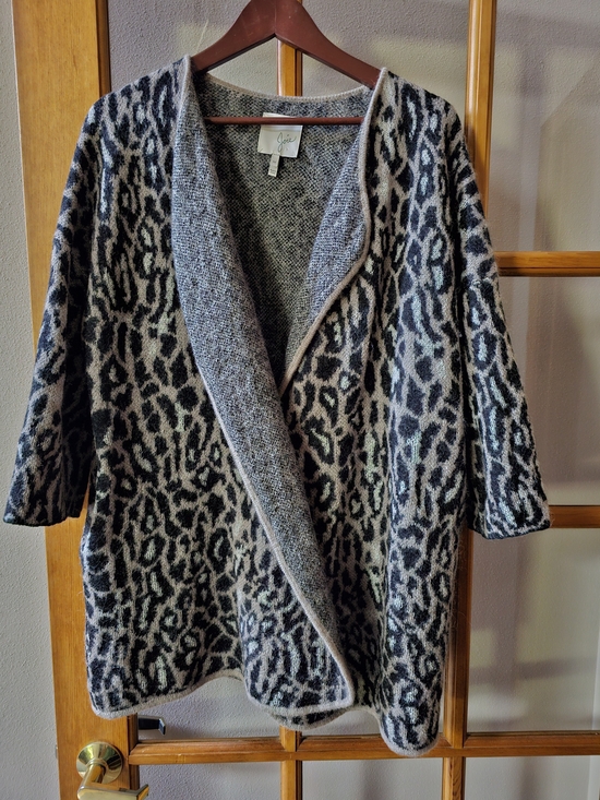 Joie Sweaters - Joie Gray and Black Leopard Open-Front Cardigan